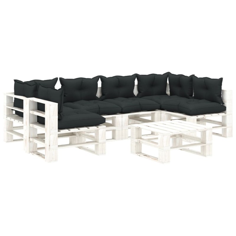 7 pcs conjunto lounge paletes madeira c/ almofadões antracite-Conjuntos de jardim-Home Retail