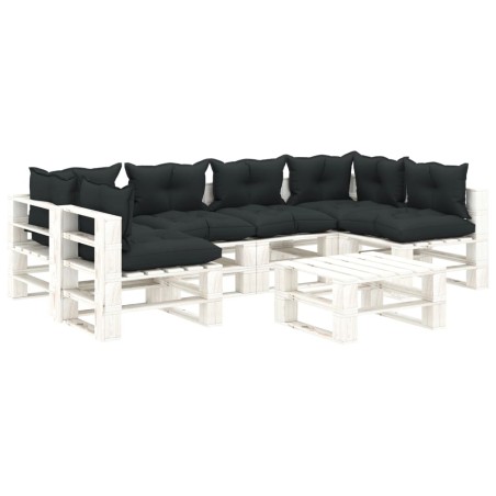 7 pcs conjunto lounge paletes madeira c/ almofadões antracite