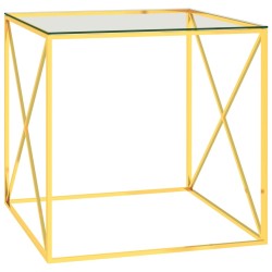 Mesa de centro 55x55x55 cm aço inoxidável e vidro dourado