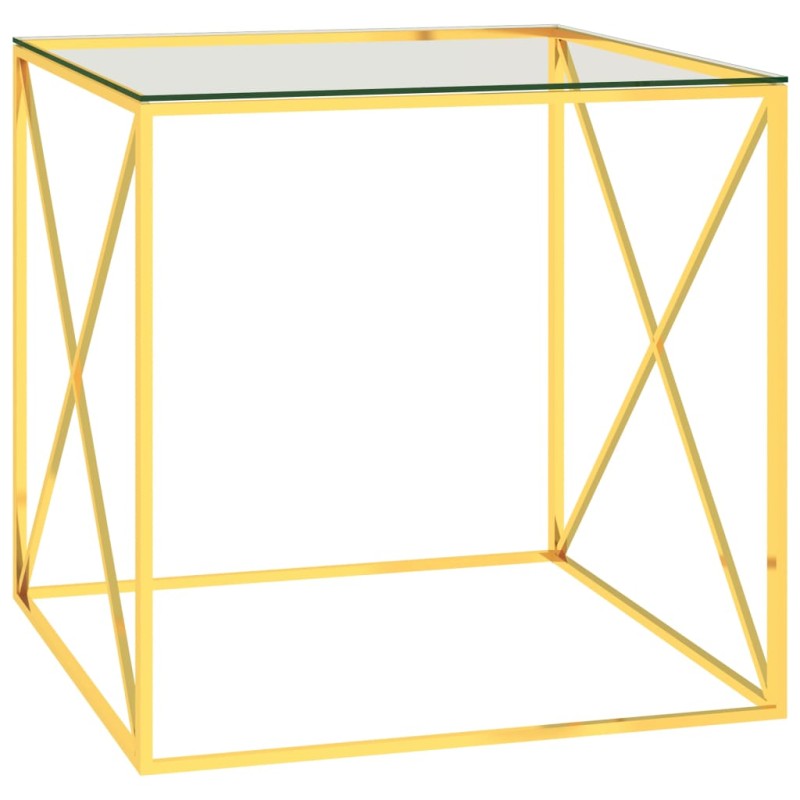 Mesa de centro 55x55x55 cm aço inoxidável e vidro dourado-Mesas de centro-Home Retail