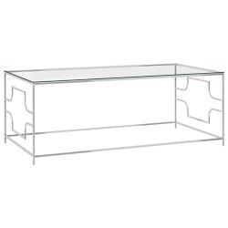 Mesa de centro 120x60x45 cm aço inoxidável prateado e vidro