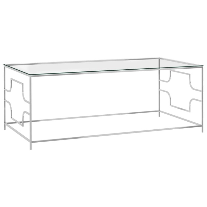 Mesa de centro 120x60x45 cm aço inoxidável prateado e vidro-Mesas de centro-Home Retail