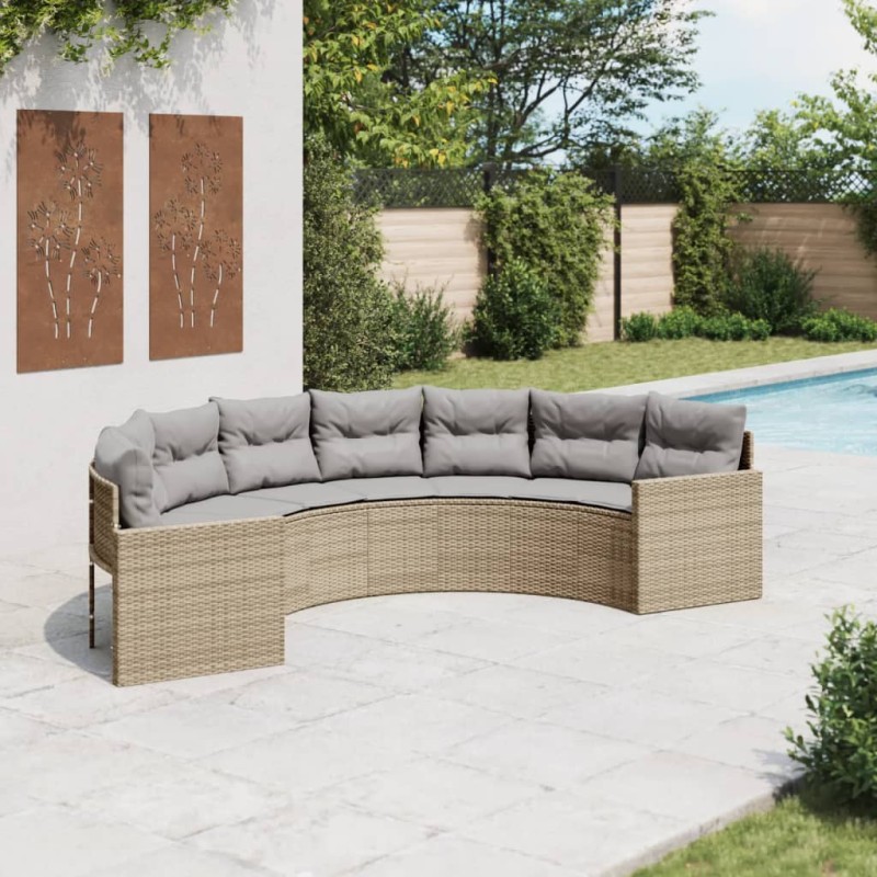 Sofá de jardim com almofadões semicircular vime PE bege-Sofás para exterior-Home Retail