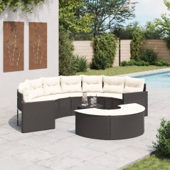 3 pcs conjunto de sofás de jardim semicircular vime PE preto