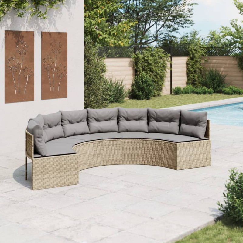 Sofá de jardim com almofadões semicircular vime PE bege-Sofás para exterior-Home Retail