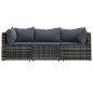 3 pcs conjunto lounge de jardim c/ almofadões vime PE cinzento