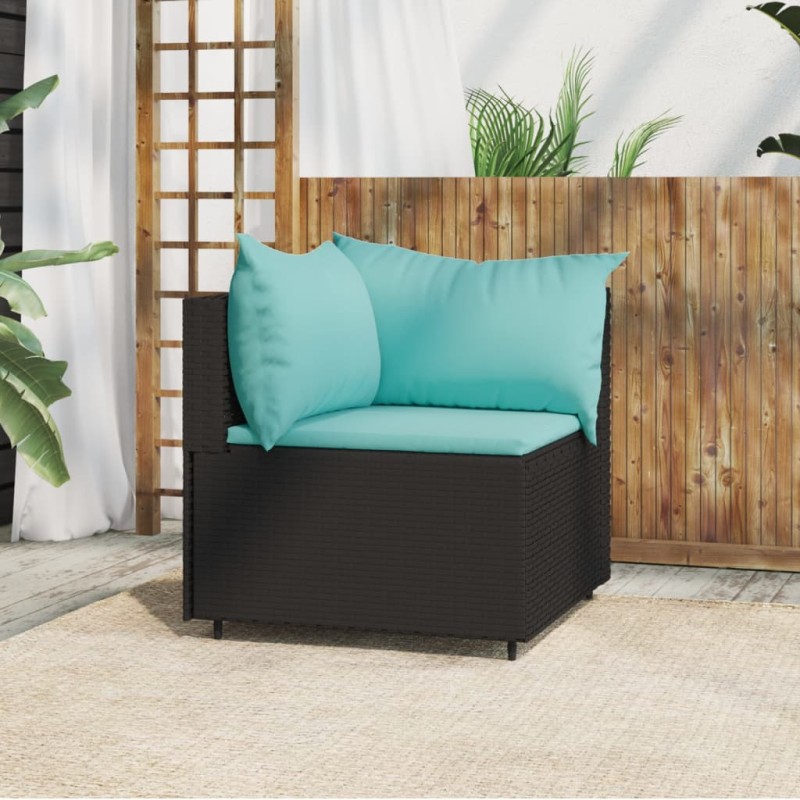 Sofá de canto p/ jardim c/ almofadões vime PE preto-Sofás para exterior-Home Retail