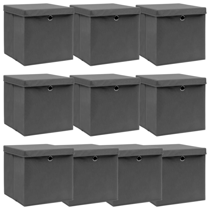 Caixas de arrumação com tampas 10 pcs 32x32x32 cm tecido cinza-Cestos para complementos-Home Retail