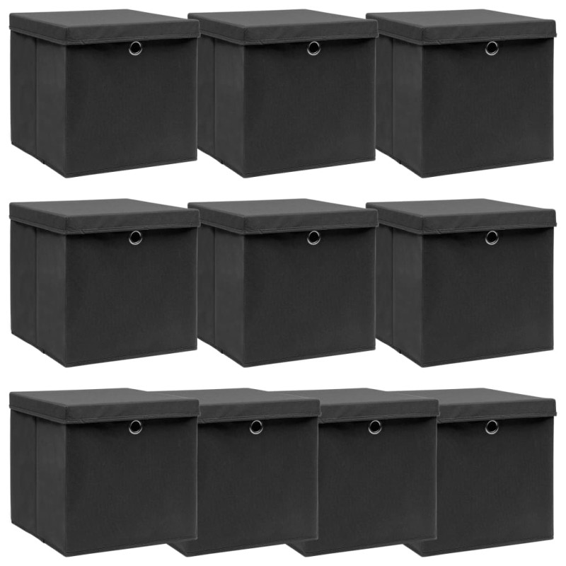 Caixas de arrumação com tampas 10 pcs 32x32x32 cm tecido preto-Cestos para complementos-Home Retail