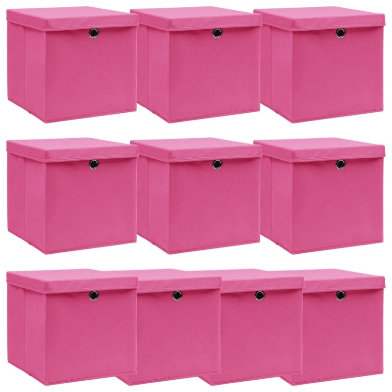 Caixas de arrumação com tampas 10 pcs 32x32x32 cm tecido rosa-Cestos para complementos-Home Retail