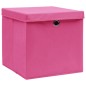 Caixas de arrumação com tampas 10 pcs 32x32x32 cm tecido rosa