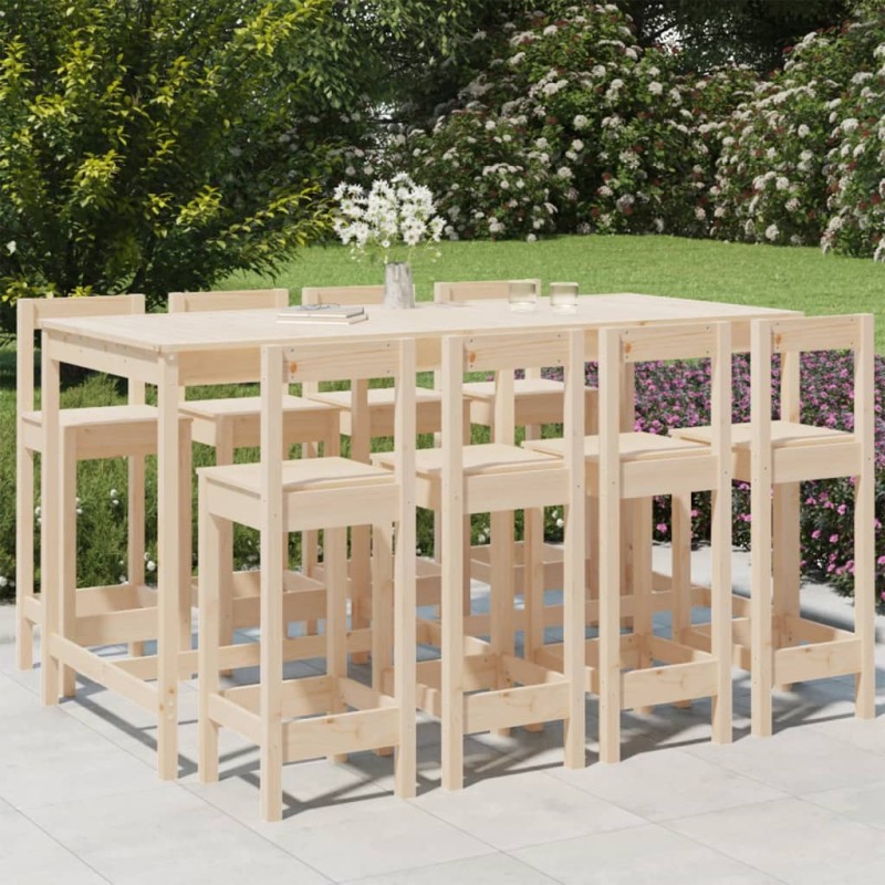 9 pcs conjunto de bar para jardim pinho maciço-Conjuntos de jardim-Home Retail