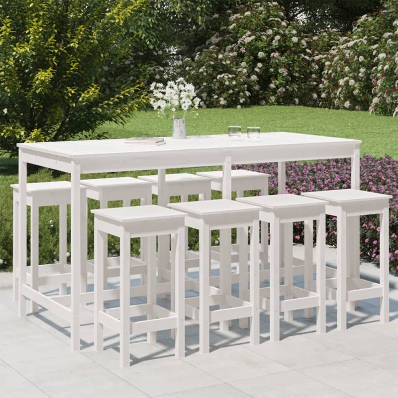 9 pcs conjunto de bar para jardim pinho maciço branco-Conjuntos de jardim-Home Retail