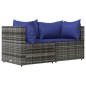 3 pcs conjunto lounge de jardim c/ almofadões vime PE cinzento