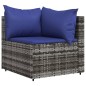 3 pcs conjunto lounge de jardim c/ almofadões vime PE cinzento