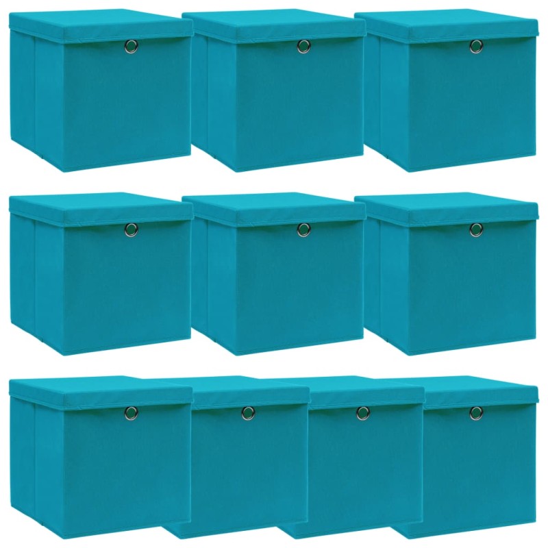 Caixas de arrumação com tampas 10 pcs tecido azul-bebé-Cestos para complementos-Home Retail