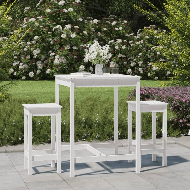 3 pcs conjunto de bar para jardim pinho maciço branco-Conjuntos de jardim-Home Retail