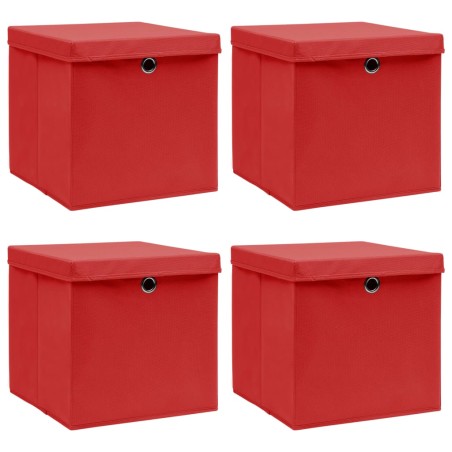 Caixas de arrumação com tampas 4pcs 32x32x32 cm tecido vermelho