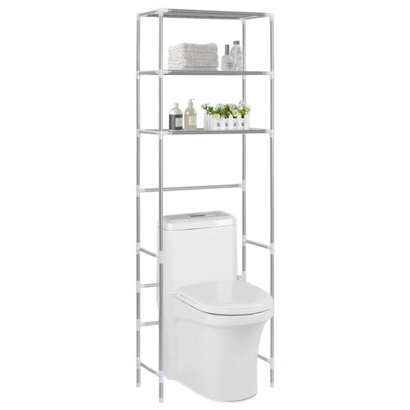 Estante de 3 prateleiras p/ casa de banho 53x28x169 cm prateado-Porta-toalhas e suportes para toalhas-Home Retail