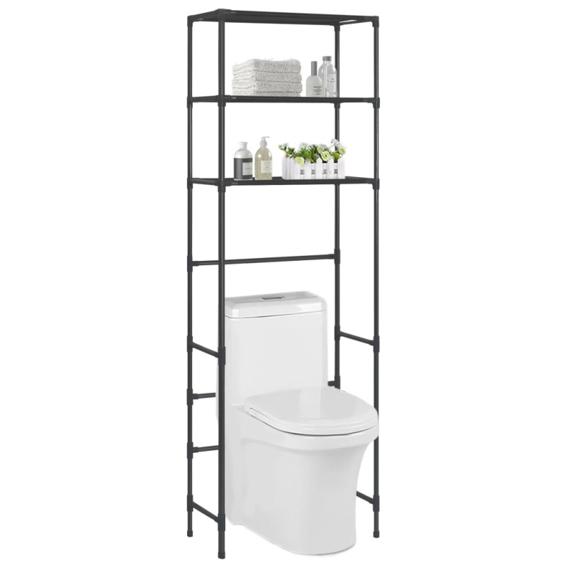 Estante com 3 prateleiras p/ casa de banho 53x28x169 cm preto-Porta-toalhas e suportes para toalhas-Home Retail