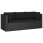 4 pcs conjunto lounge de jardim c/ almofadões vime PE preto