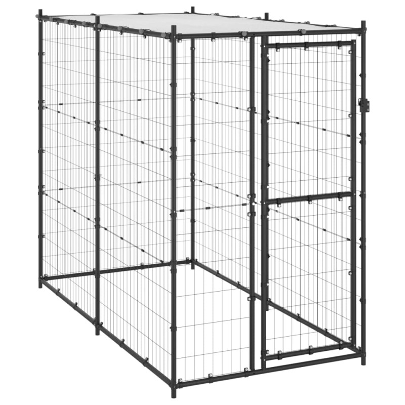 Canil de exterior com telhado 110x220x180 cm aço-Canis-Home Retail