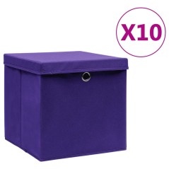 Caixas de arrumação com tampas 10 pcs 28x28x28 cm roxo