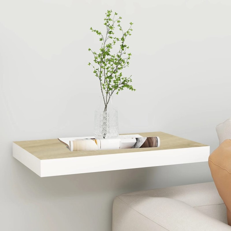 Prateleira de parede suspensa 40x23x3,8cm MDF carvalho e branco-Prateleiras-Home Retail