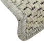 Tapetes escada adesivos aspeto sisal 15 pcs 65x21x4 cm cinzento