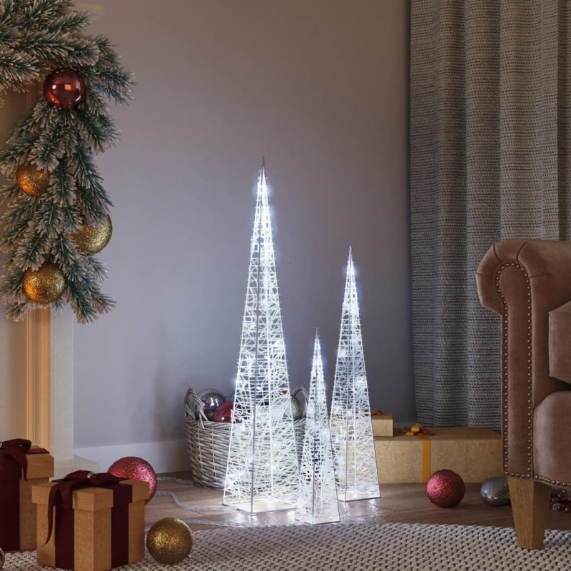 Conj. cones decorativos c/ LEDs branco frio acrílico 30/45/60cm-Luzes de Natal-Home Retail