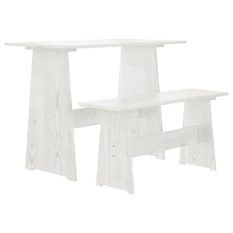 Mesa de jantar com banco REINE pinho maciço branco-Mesas de cozinha e de sala de jantar-Home Retail