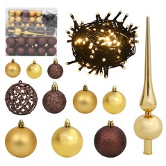 Conj. de bolas de natal 120pcs + pico e 300 LEDs dourado/bronze