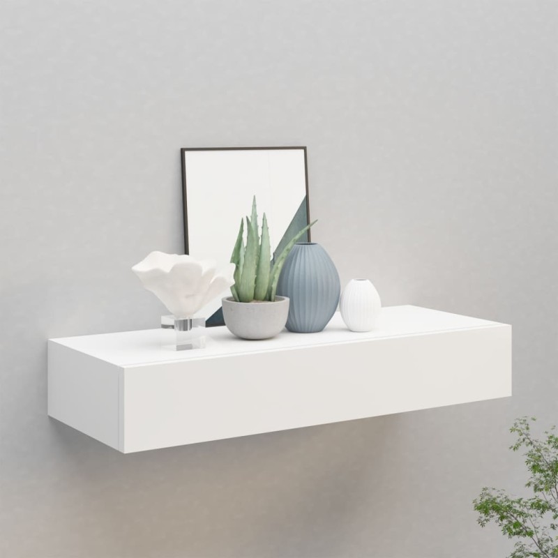 Prateleira de parede com gaveta MDF 60x23,5x10 cm branco-Prateleiras-Home Retail