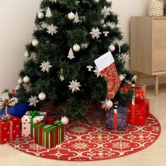 Saia de árvore de Natal luxuosa 122 cm com meia tecido vermelho - v...