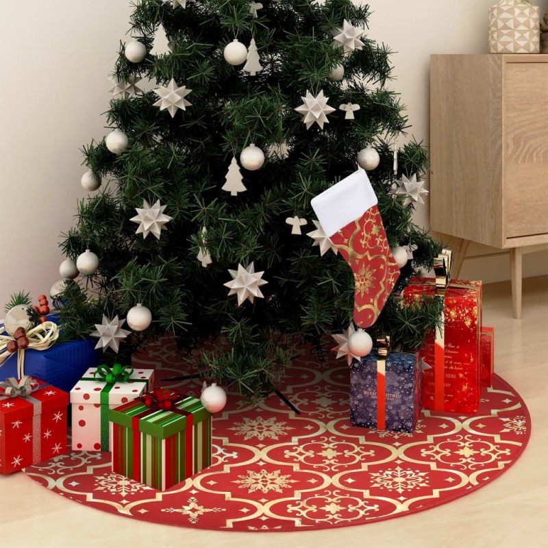 Saia de árvore de Natal luxuosa 122 cm com meia tecido vermelho-Saias para árvore de Natal-Home Retail