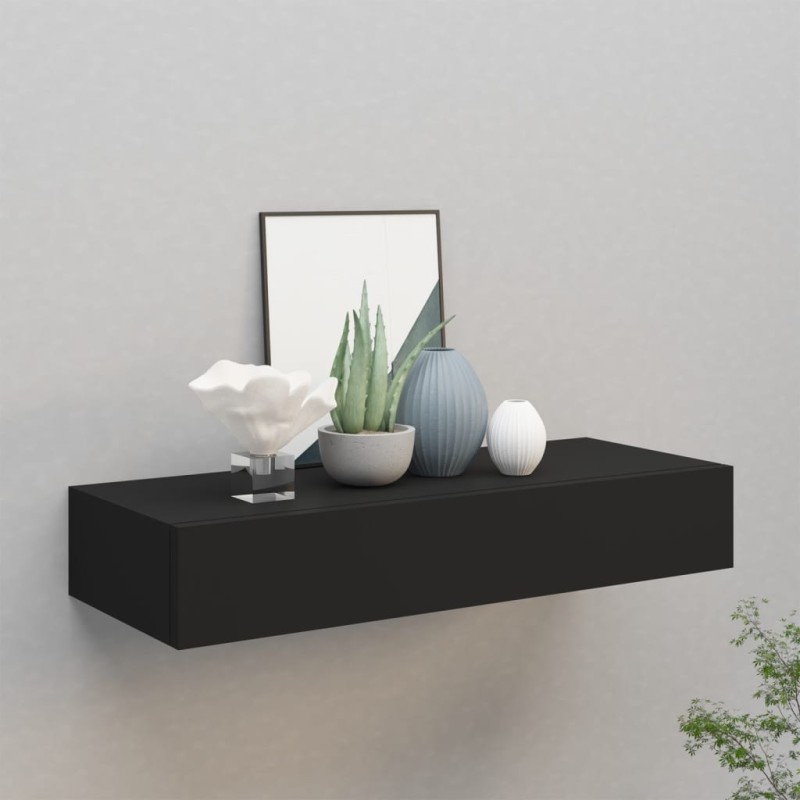 Prateleira de parede com gaveta MDF 60x23,5x10 cm preto-Prateleiras-Home Retail