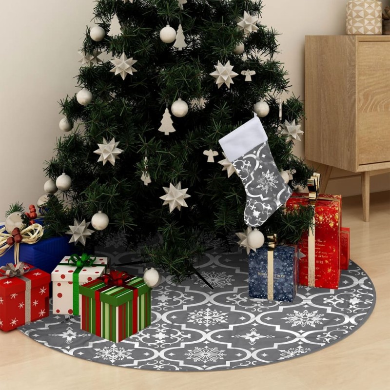 Saia de árvore de Natal luxuosa 90 cm com meia tecido cinzento-Saias para árvore de Natal-Home Retail