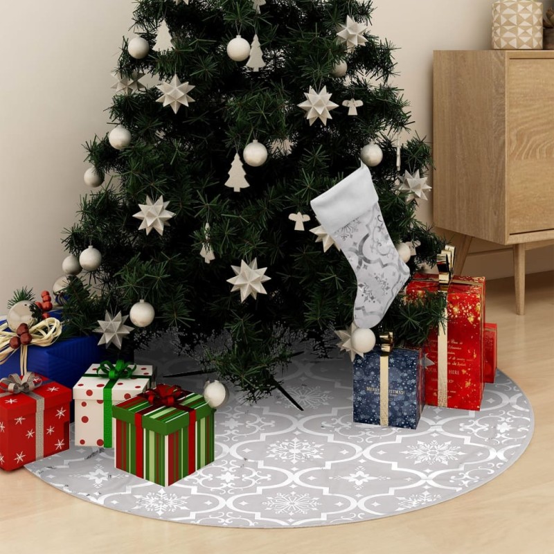 Saia de árvore de Natal luxuosa 122 cm com meia tecido branco-Saias para árvore de Natal-Home Retail