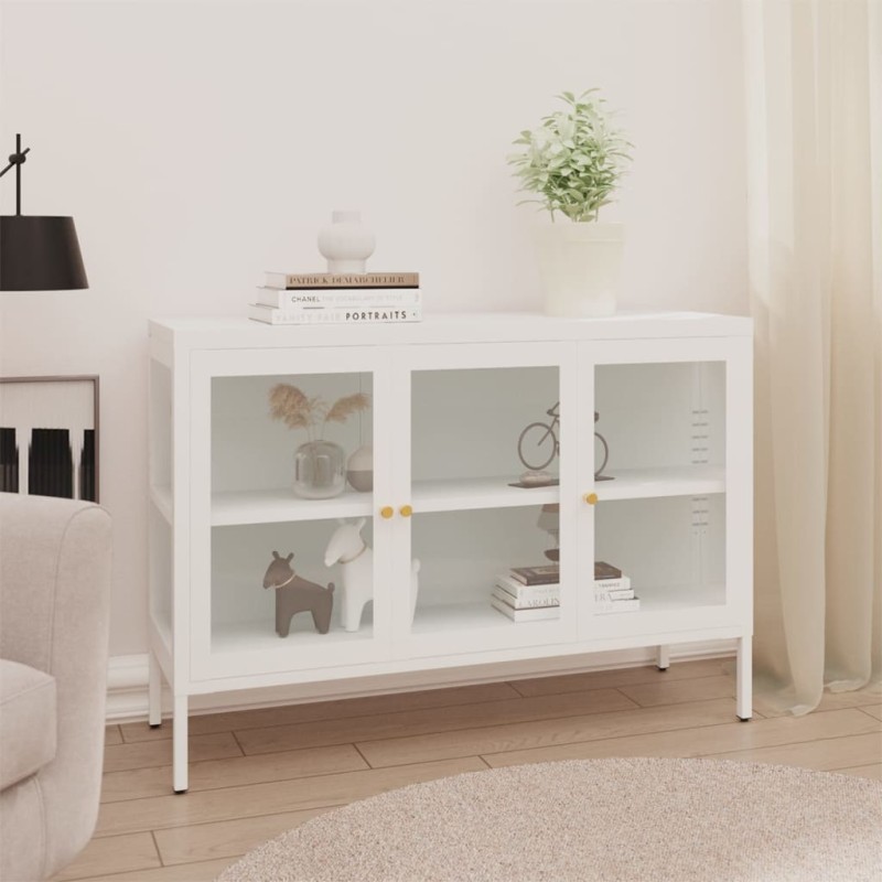 Aparador 105x35x70 cm vidro e aço branco-Aparadores-Home Retail