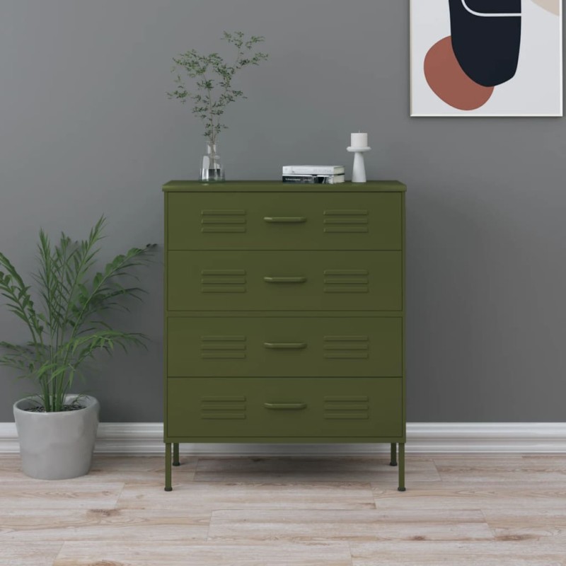 Cómoda/aparador com gavetas aço 80x35x101,5 cm verde-azeitona-Móvel de Gavetas-Home Retail