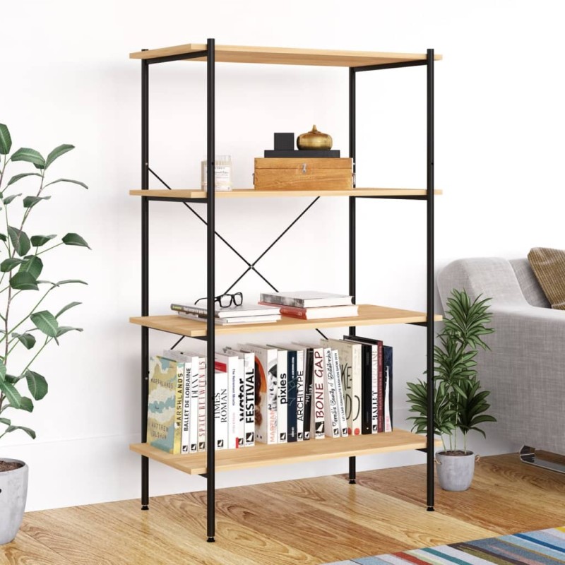 Unidade com 4 prateleiras 80x40x130 cm preto/cor de carvalho-Estantes para livros-Home Retail