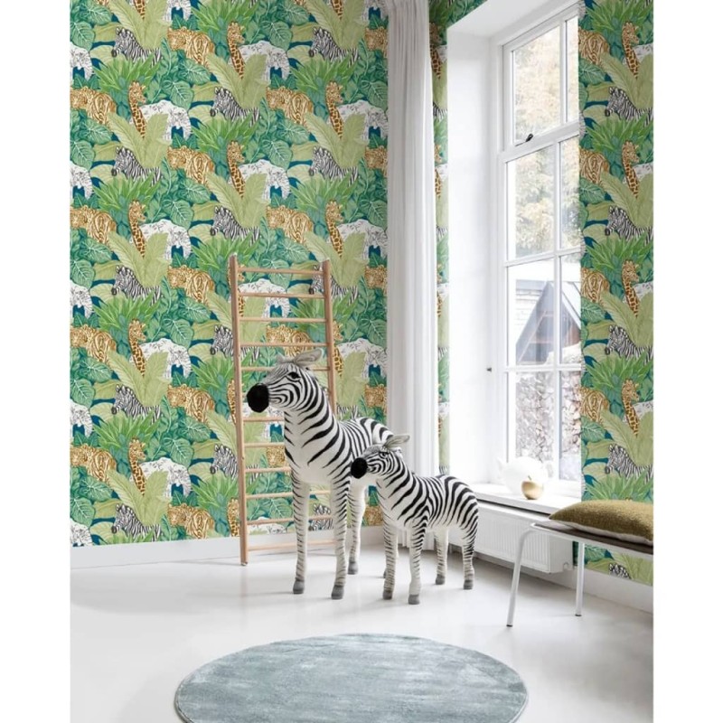 Noordwand Papel de parede Good Vibes Jungle Animals verde e preto-Papel de parede-Home Retail