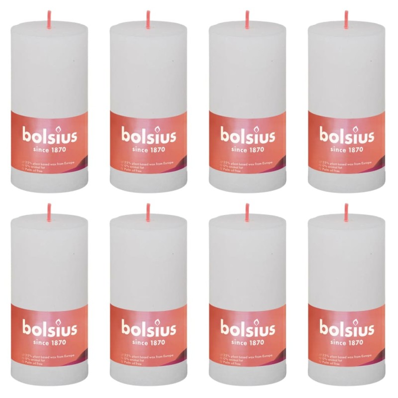 Bolsius Velas rústicas cilíndricas Shine 8pcs 100x50 mm branco nublado-Velas-Home Retail