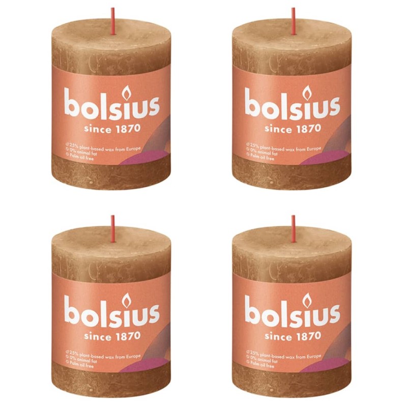 Bolsius Velas rústicas cilíndricas Shine 4pcs 80x68mm castanho moderno-Velas-Home Retail