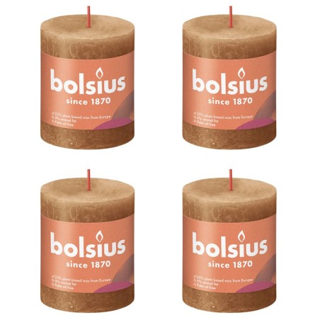 Bolsius Velas rústicas cilíndricas Shine 4pcs 80x68mm castanho moderno