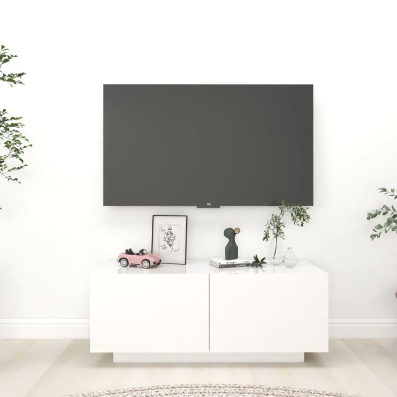 Móvel para TV 100x35x40cm derivados de madeira branco brilhante-Móveis de TV-Home Retail