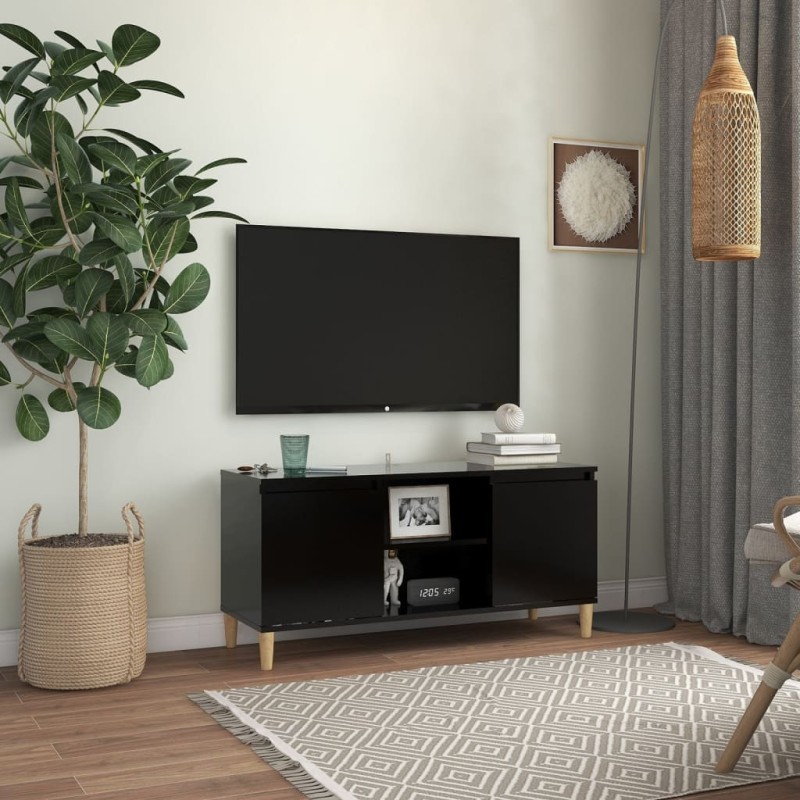 Móvel de TV com pernas de madeira maciça 103,5x35x50 cm preto-Móveis de TV-Home Retail