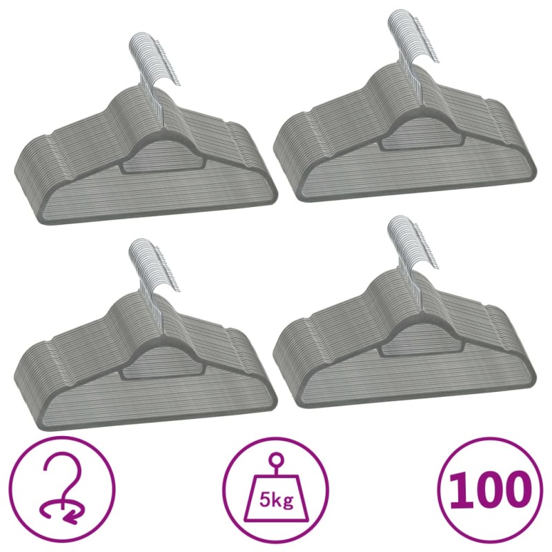 100 pcs conjunto de cabides antiderrapantes veludo cinzento-Cabides-Home Retail