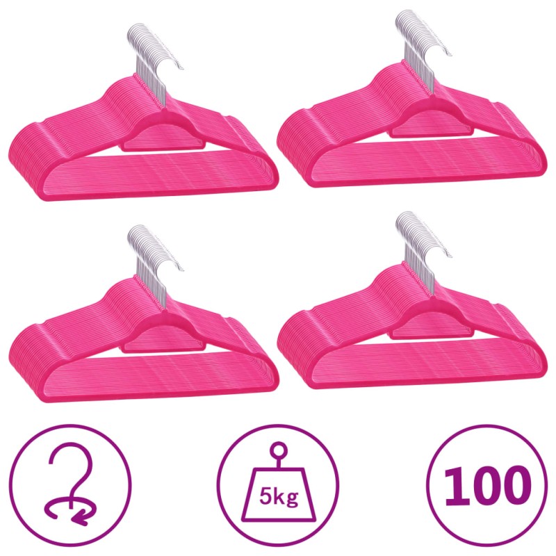 100 pcs conjunto de cabides antiderrapantes veludo rosa-Cabides-Home Retail