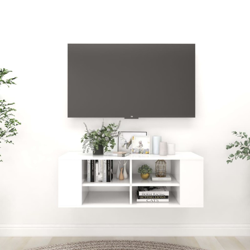 Armário de parede para TV 102x35x35 cm derivados madeira branco-Móveis de TV-Home Retail